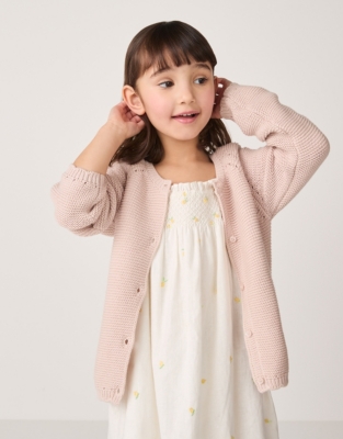 Organic Cotton Pointelle Cardigan (18mths–6yrs)
