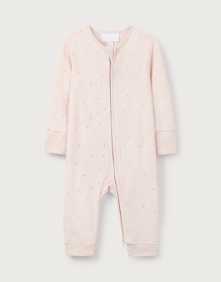 Organic Cotton Pointelle Heart Zip Sleepsuit (0–24mths)