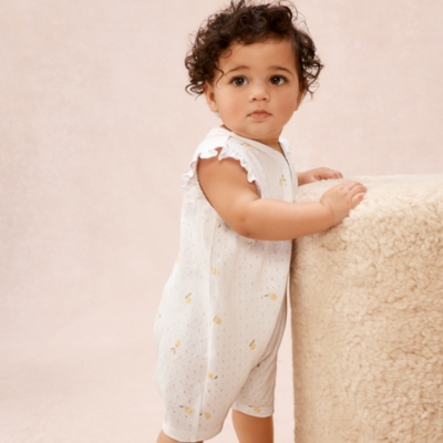 Organic Cotton Pointelle Lemon Shortie Sleepsuit (0–2yrs)