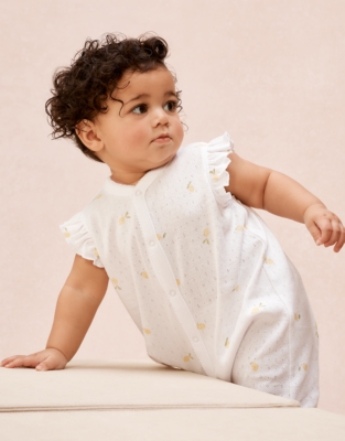Organic Cotton Pointelle Lemon Shortie Sleepsuit (0–2yrs)