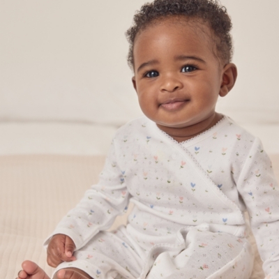 Organic Cotton Pointelle Love Bud Wrap Sleepsuit (0–24mths)