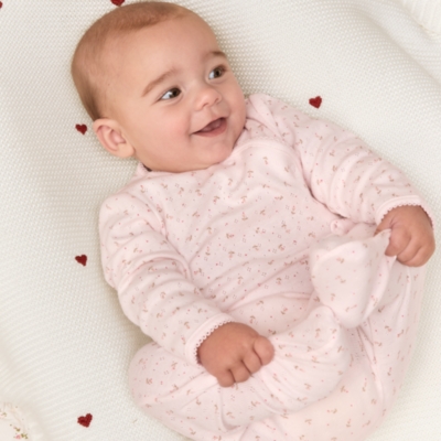 Organic Cotton Pointelle Megan Floral Wrap Sleepsuit (0–24mths)