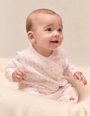 Organic Cotton Pointelle Megan Floral Wrap Sleepsuit (0–24mths)