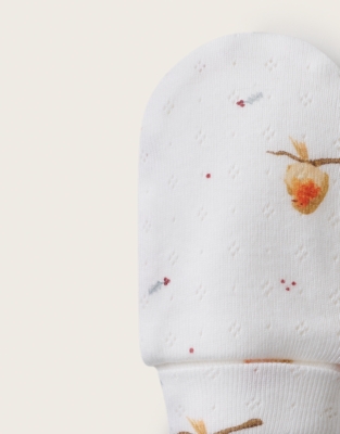 Organic Cotton Pointelle Robin Hat & Mittens Set (0–12mths)