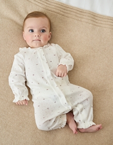 Organic Cotton Pointelle Winter Floral Frill Sleepsuit (0–24mths)