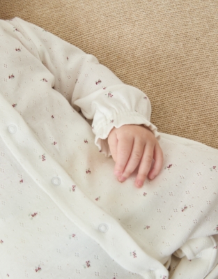 Organic Cotton Pointelle Winter Floral Frill Sleepsuit (0–24mths)