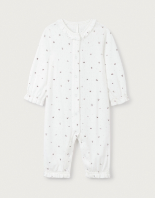 Organic Cotton Pointelle Winter Floral Frill Sleepsuit (0–24mths)