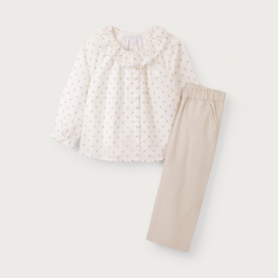 Organic Cotton Polka Dot Textured Blouse & Cord Pants Set (0–18mths)