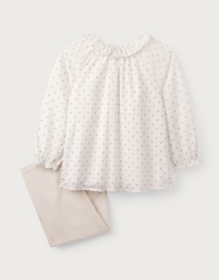 Organic Cotton Polka Dot Textured Blouse & Cord Pants Set (18mths–6yrs)