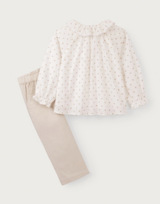 Organic Cotton Polka Dot Textured Blouse & Cord Trousers Set (0–18mths)