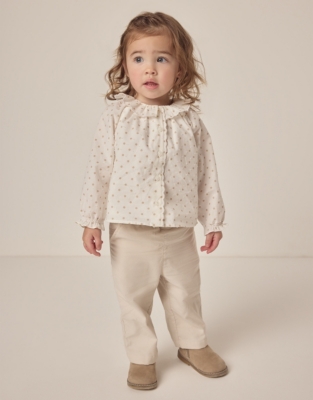 Organic Cotton Polka Dot Textured Blouse & Cord Trousers Set (0–18mths)