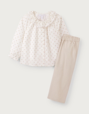 Organic Cotton Polka Dot Textured Blouse & Cord Trousers Set (0–18mths)