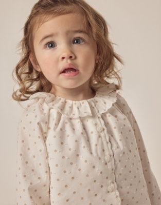 Organic Cotton Polka Dot Textured Blouse & Cord Trousers Set (0–18mths)