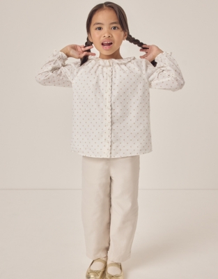 Organic Cotton Polka Dot Textured Blouse & Cord Trousers Set (18mths–6yrs)