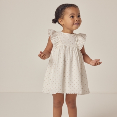 Organic Cotton Polka Dot Textured Frill Detail Dress (0–18mths)