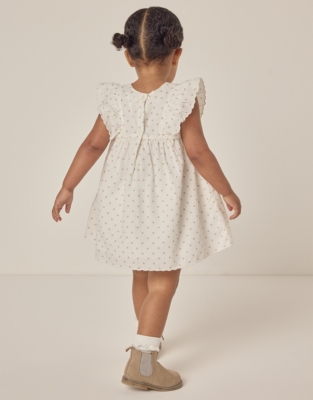 Organic Cotton Polka Dot Textured Frill Detail Dress (0–18mths)