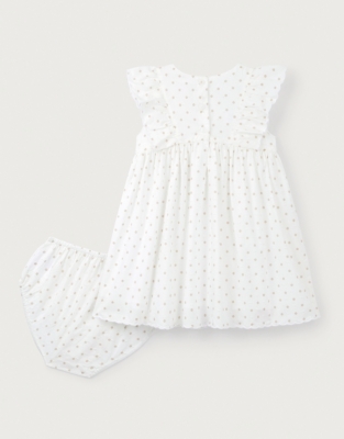 Organic Cotton Polka Dot Textured Frill Detail Dress (0–18mths)