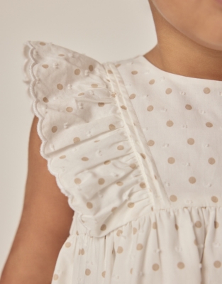 Organic Cotton Polka Dot Textured Frill Detail Dress (0–18mths)