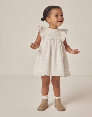 Organic Cotton Polka Dot Textured Frill Detail Dress (0–18mths)