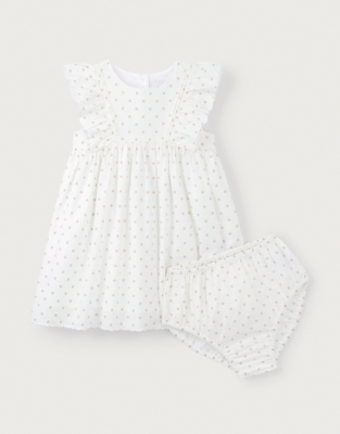 Organic Cotton Polka Dot Textured Frill Detail Dress (0–18mths)