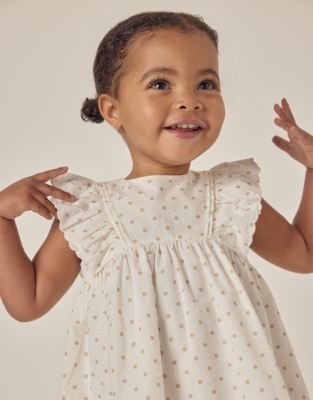 Organic Cotton Polka Dot Textured Frill Detail Dress (0–18mths)