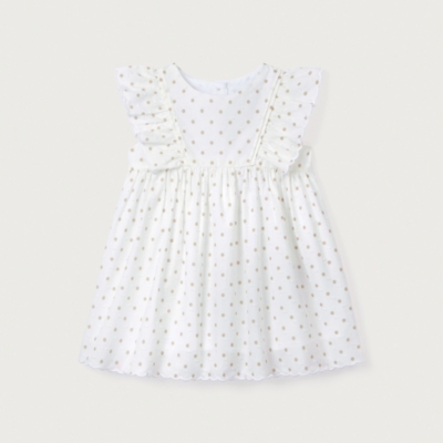 Organic Cotton Polka Dot Textured Frill Detail Dress (18mths–6yrs)