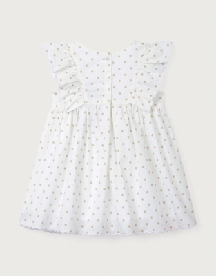 Organic Cotton Polka Dot Textured Frill Detail Dress (18mths–6yrs)