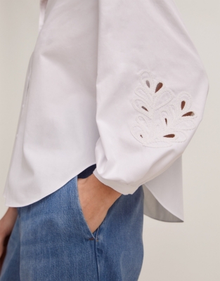 Organic Cotton Poplin Embroidered Sleeve Shirt