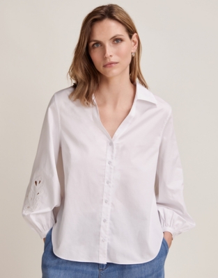Organic Cotton Poplin Embroidered Sleeve Shirt