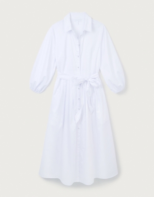 Organic Cotton Poplin Shirt Dress  - White
