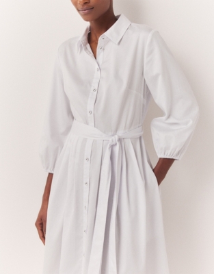 Organic Cotton Poplin Shirt Dress  - White