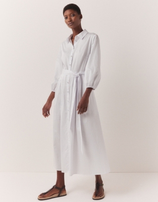 The Organic Cotton Midi Shirt Dress With Pockets In White, Aarabhi London