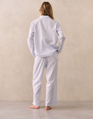Organic Cotton Poplin Stripe Pyjama Set - Blue Stripe