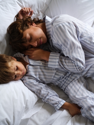 Organic Cotton Poplin Stripe Pyjama Set - Blue Stripe
