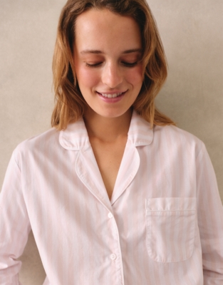 Organic Cotton Poplin Stripe Pyjama Set - Pink Stripe