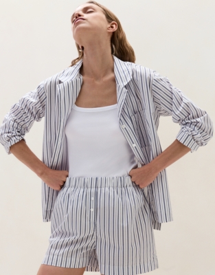 Organic Cotton Poplin Stripe Pyjama Shorts