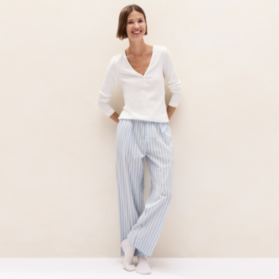 Organic Cotton Poplin Stripe Relaxed Pyjama Bottoms 