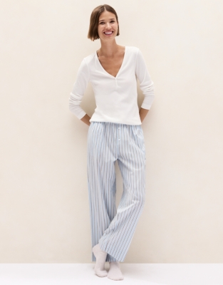 Organic Cotton Poplin Stripe Relaxed Pyjama Bottoms 