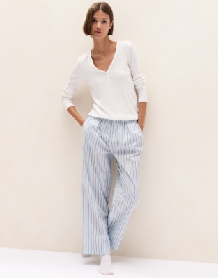 Organic Cotton Poplin Stripe Relaxed Pyjama Bottoms 