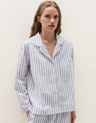 Organic Cotton Poplin Stripe Relaxed Pyjama Shirt