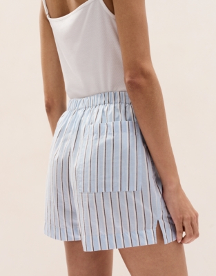 Organic Cotton Poplin Stripe Relaxed Pyjama Shorts