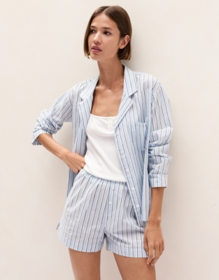 Organic Cotton Poplin Stripe Relaxed Pyjama Shorts