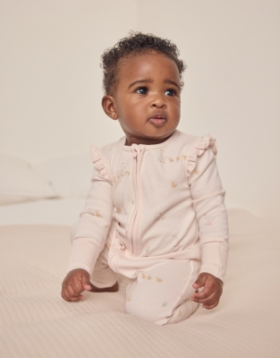 Organic Cotton Puddle Ducks Frill Sleeve Zip Sleepsuit (0–24mths)