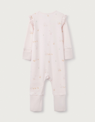 Organic Cotton Puddle Ducks Frill Sleeve Zip Sleepsuit (0–24mths)