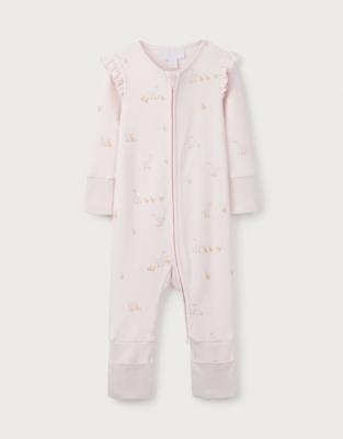 Organic Cotton Puddle Ducks Frill Sleeve Zip Sleepsuit (0–24mths)