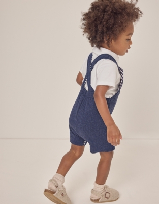 Organic Cotton Quilted Dungarees & Polo Top Set (0–18mths)