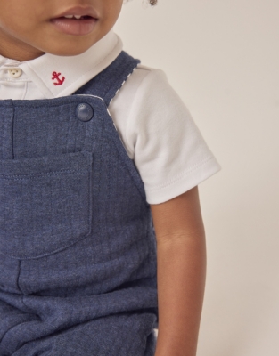 Organic Cotton Quilted Dungarees & Polo Top Set (0–18mths)