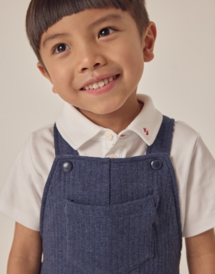 Organic Cotton Quilted Dungarees & Polo Top Set (18mths–6yrs)