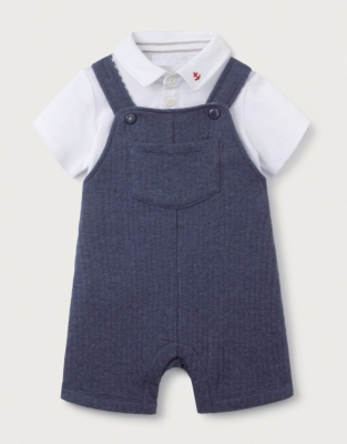 Organic Cotton Quilted Dungarees & Polo Top Set (18mths–6yrs)