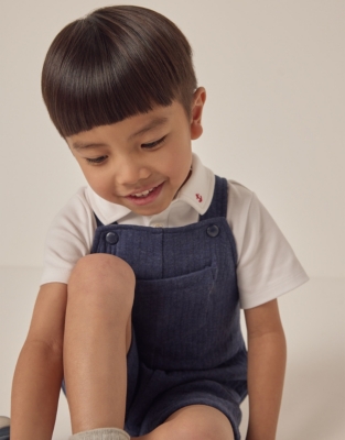 Organic Cotton Quilted Dungarees & Polo Top Set (18mths–6yrs)